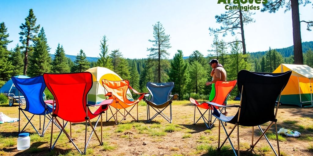 Lightweight camping chairs in a beautiful natural setting.