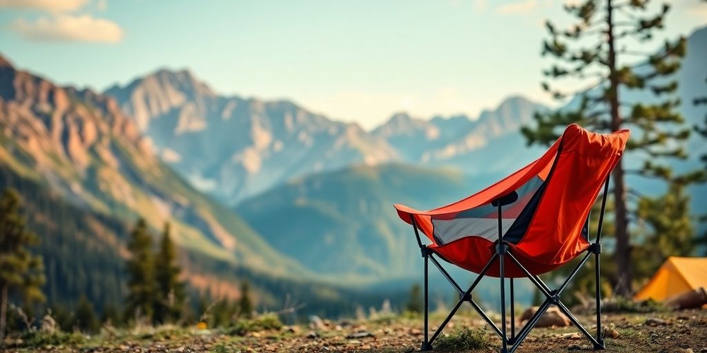 Lightweight camping chair in a beautiful outdoor setting.